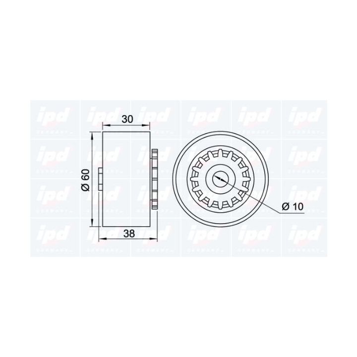 įtempiklio skriemulys, V formos rumbuotas diržas IPD 15-3460
