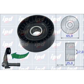įtempiklio skriemulys, V formos rumbuotas diržas IPD 15-3975