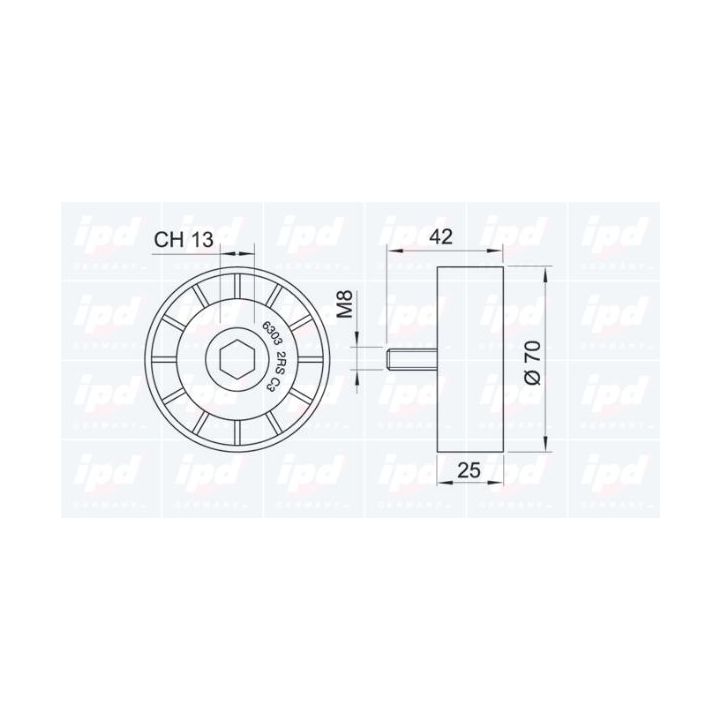 Kreipiantysis skriemulys, V formos rumbuotas diržas IPD 15-0842