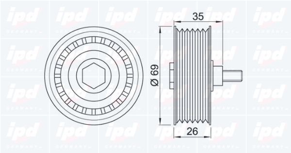 Kreipiantysis skriemulys, V formos rumbuotas diržas IPD 15-3251