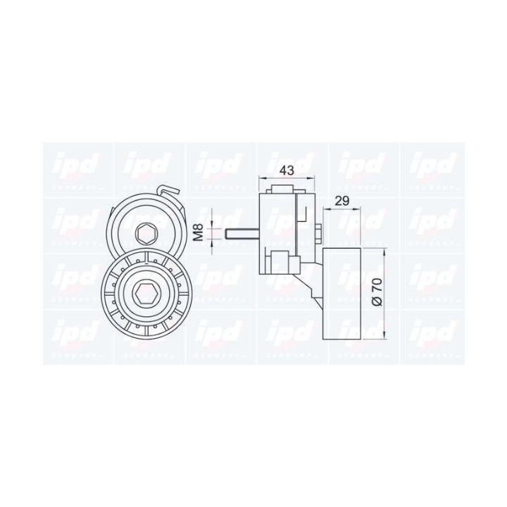 Diržo įtempiklis, V formos rumbuotas diržas IPD 10-0867