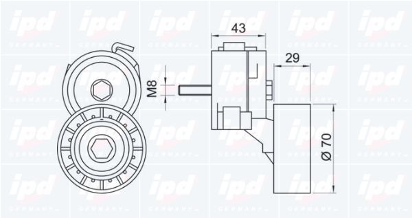 Diržo įtempiklis, V formos rumbuotas diržas IPD 10-0867