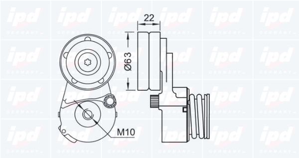 Diržo įtempiklis, V formos rumbuotas diržas IPD 15-3161