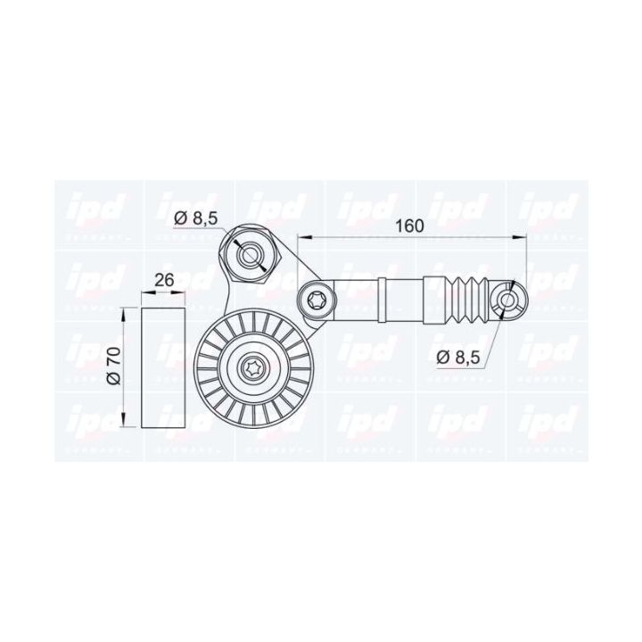 Diržo įtempiklis, V formos rumbuotas diržas IPD 15-3262
