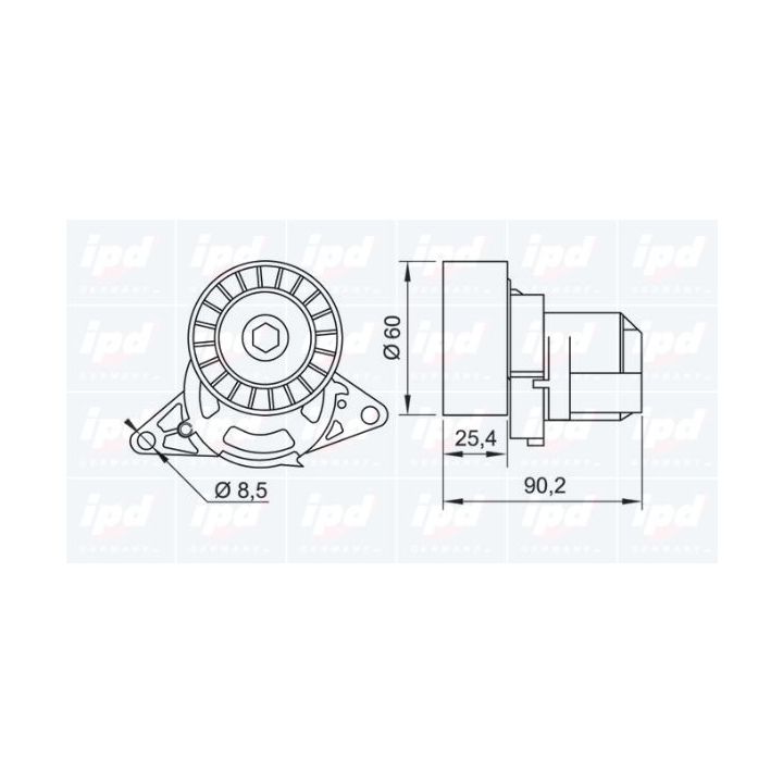 Diržo įtempiklis, V formos rumbuotas diržas IPD 15-3429
