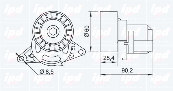 Diržo įtempiklis, V formos rumbuotas diržas IPD 15-3429