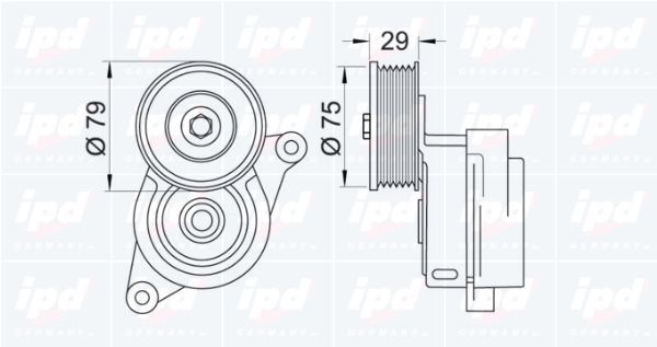 Diržo įtempiklis, V formos rumbuotas diržas IPD 15-3494