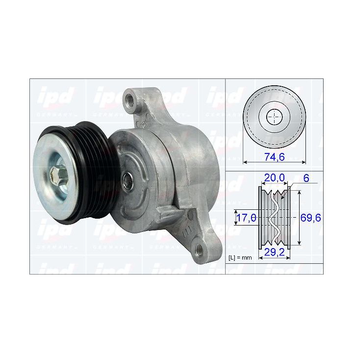 Diržo įtempiklis, V formos rumbuotas diržas IPD 15-3815