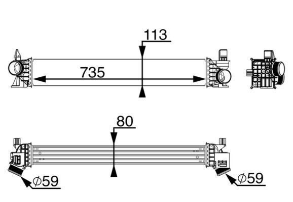 Tarpinis suslėgto oro aušintuvas, kompresorius MAHLE CI 217 000P