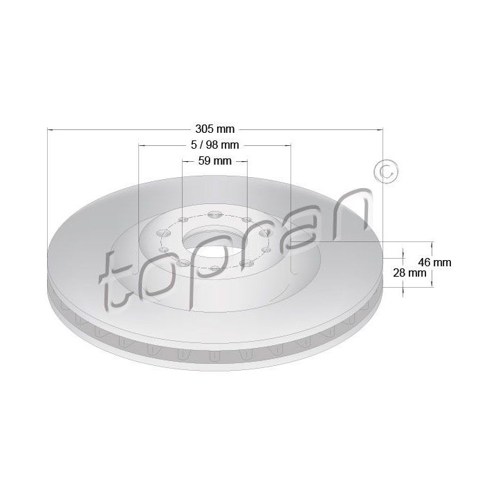 Stabdžių diskas TOPRAN 208 282