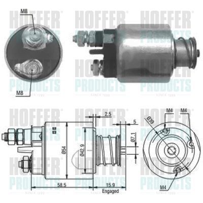 Solenoidinis jungiklis, starteris HOFFER 46020