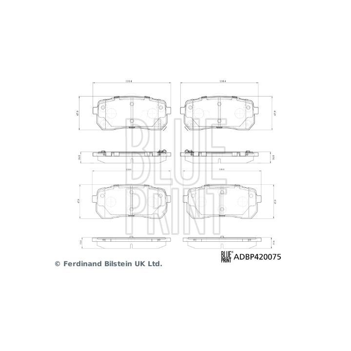 Stabdžių trinkelių rinkinys, diskinis stabdys BLUE PRINT ADBP420075