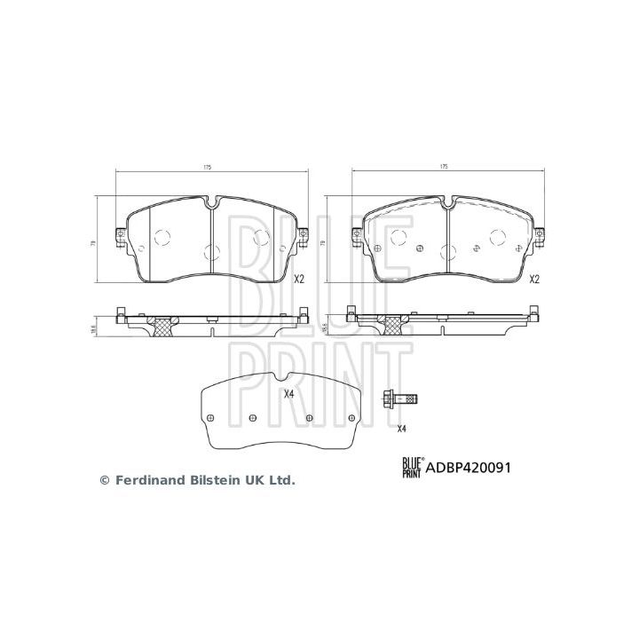 Stabdžių trinkelių rinkinys, diskinis stabdys BLUE PRINT ADBP420091