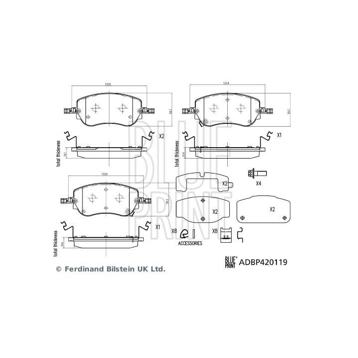 Stabdžių trinkelių rinkinys, diskinis stabdys BLUE PRINT ADBP420119