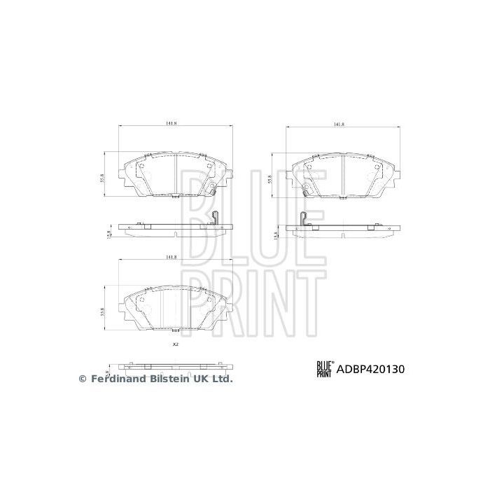 Stabdžių trinkelių rinkinys, diskinis stabdys BLUE PRINT ADBP420130