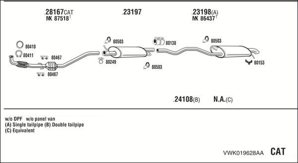 Išmetimo sistema WALKER VWK019628AA