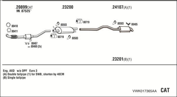 Išmetimo sistema WALKER VWK017365AA