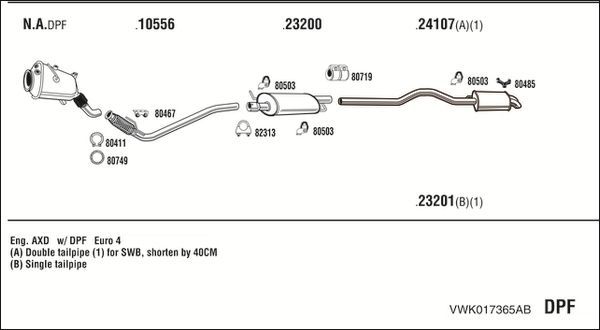 Išmetimo sistema WALKER VWK017365AB