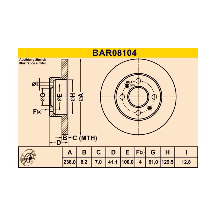 Stabdžių diskas BARUM BAR08104