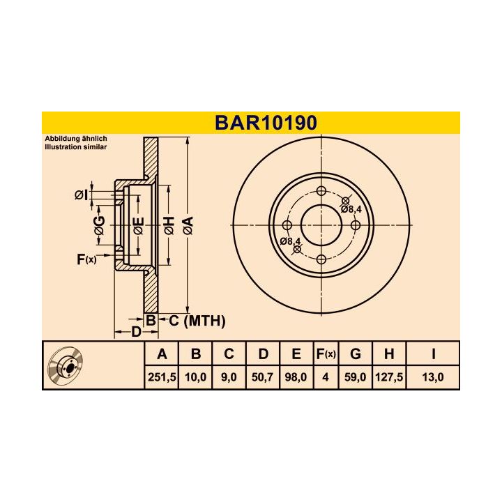 Stabdžių diskas BARUM BAR10190