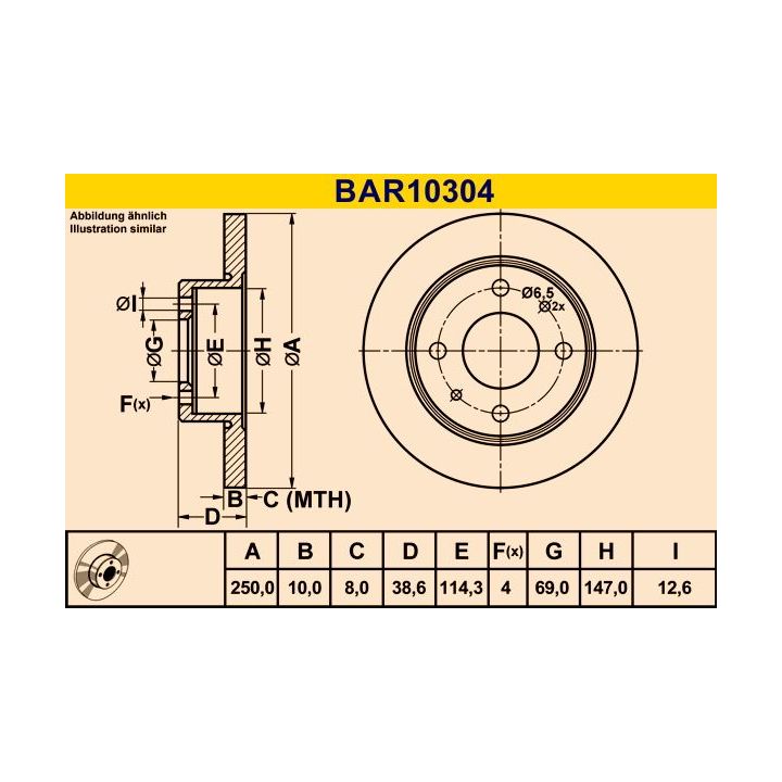 Stabdžių diskas BARUM BAR10304