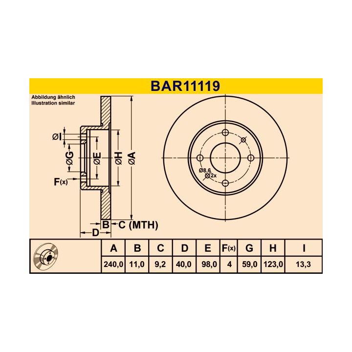 Stabdžių diskas BARUM BAR11119