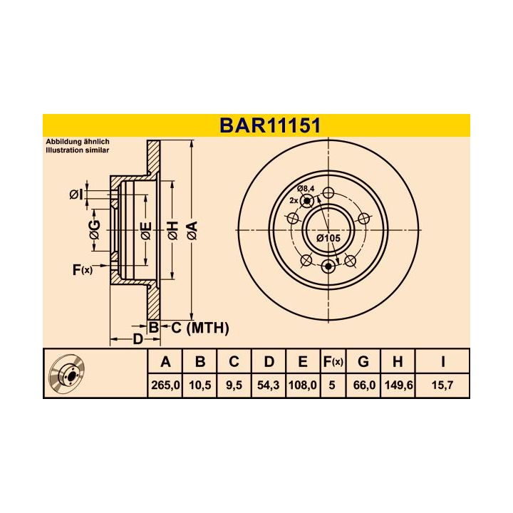 Stabdžių diskas BARUM BAR11151