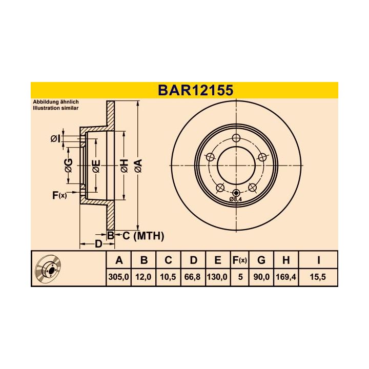 Stabdžių diskas BARUM BAR12155