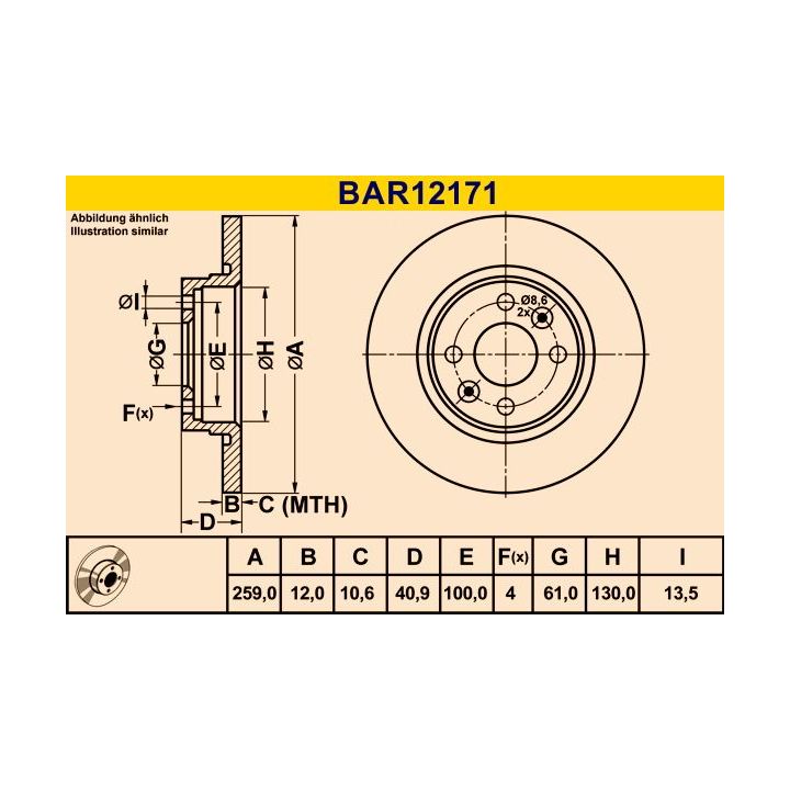 Stabdžių diskas BARUM BAR12171