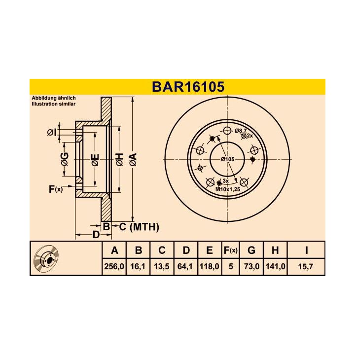 Stabdžių diskas BARUM BAR16105