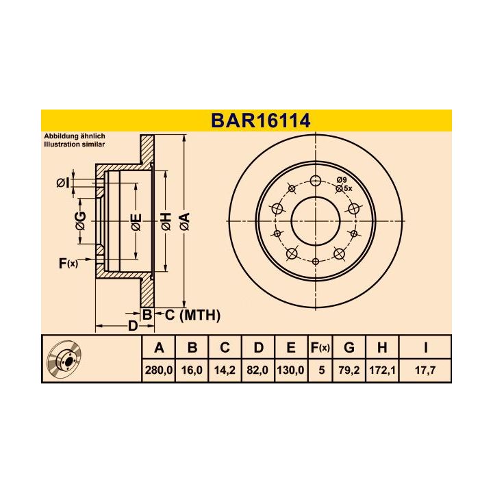 Stabdžių diskas BARUM BAR16114
