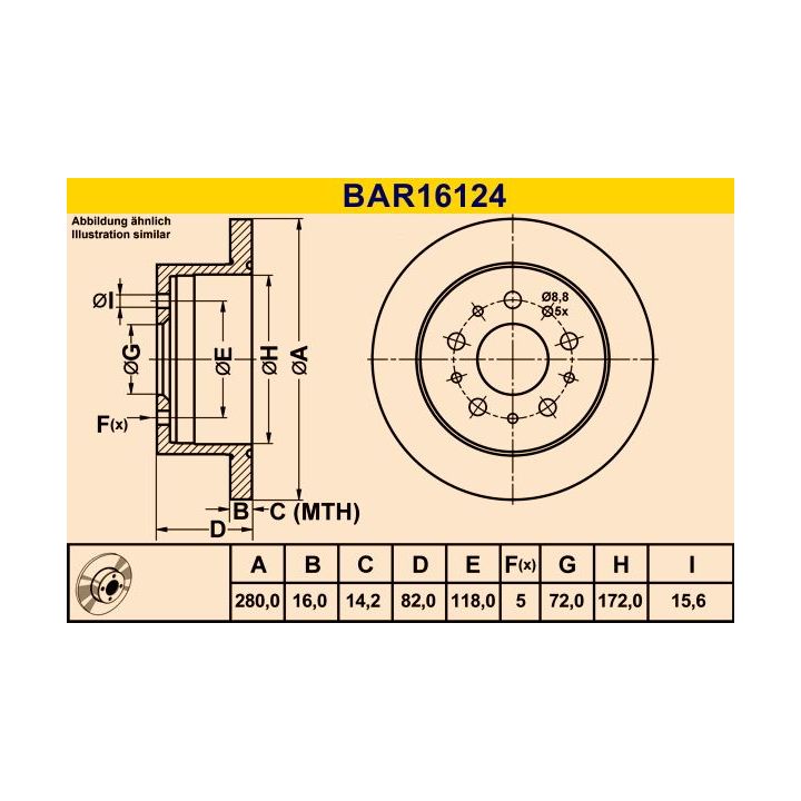 Stabdžių diskas BARUM BAR16124