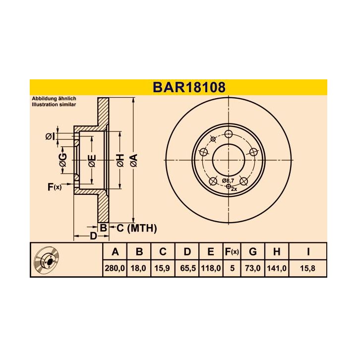 Stabdžių diskas BARUM BAR18108