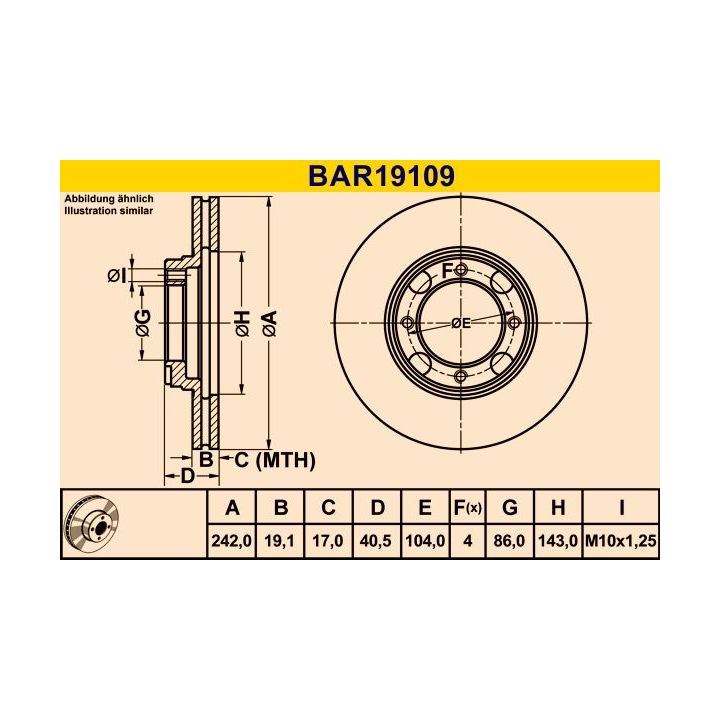 Stabdžių diskas BARUM BAR19109