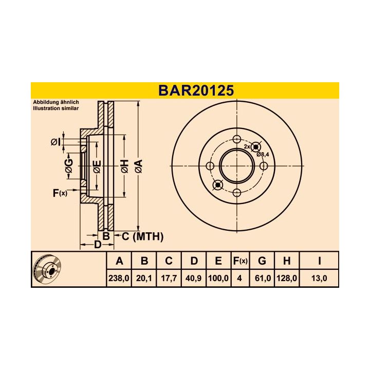 Stabdžių diskas BARUM BAR20125