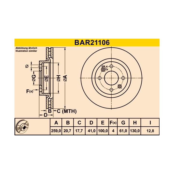 Stabdžių diskas BARUM BAR21106