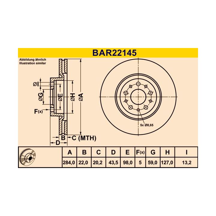 Stabdžių diskas BARUM BAR22145