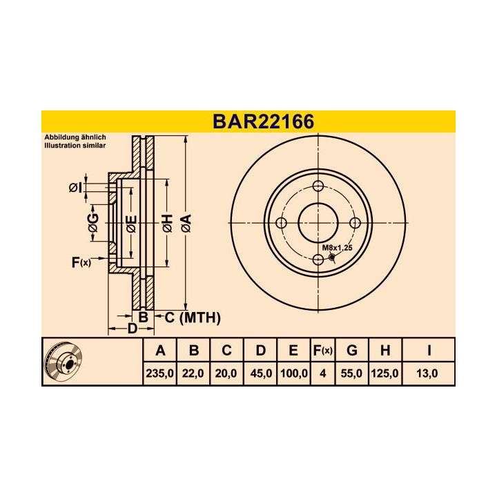 Stabdžių diskas BARUM BAR22166