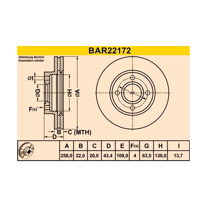 Stabdžių diskas BARUM BAR22172