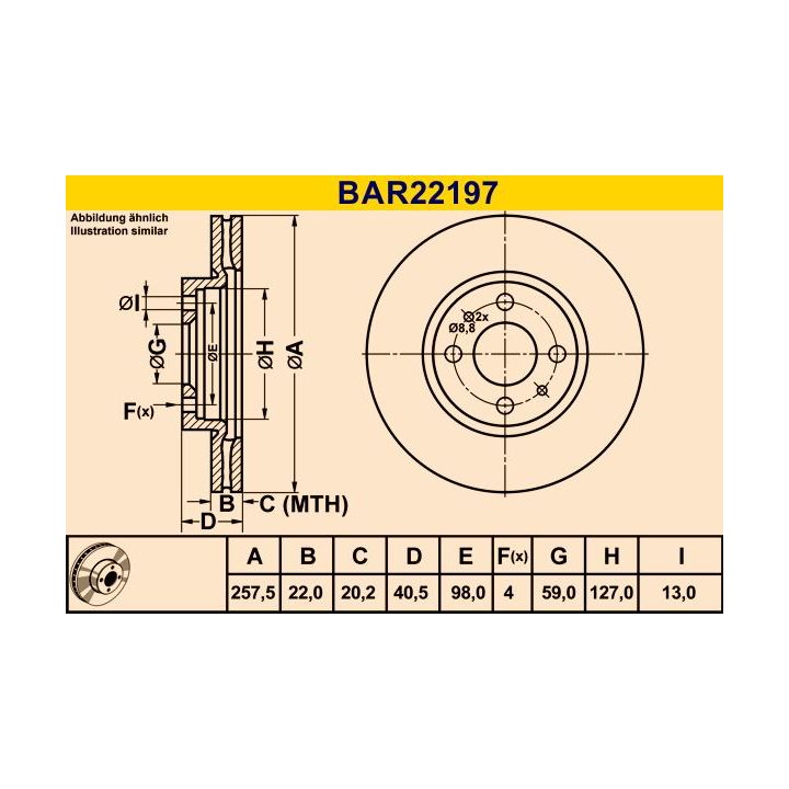 Stabdžių diskas BARUM BAR22197