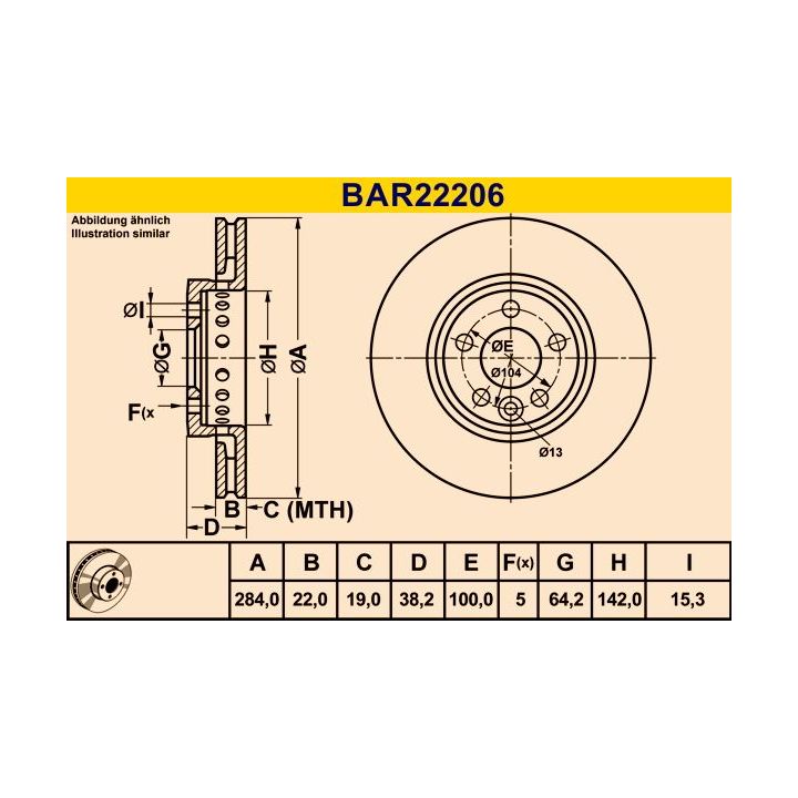 Stabdžių diskas BARUM BAR22206