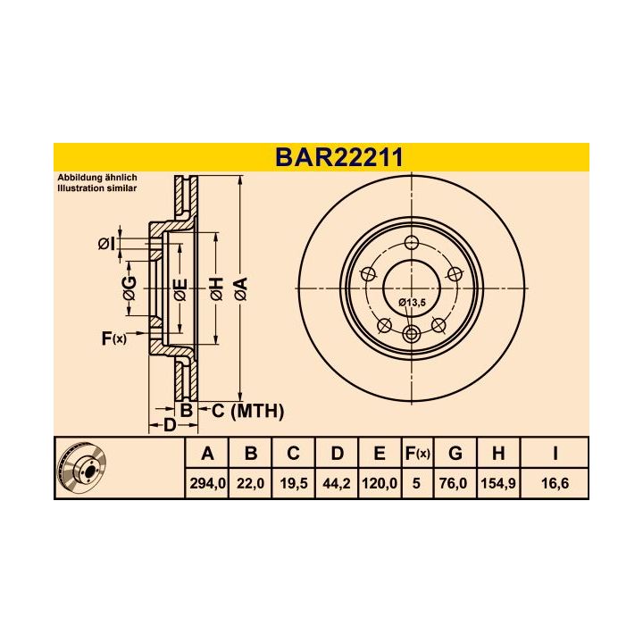 Stabdžių diskas BARUM BAR22211