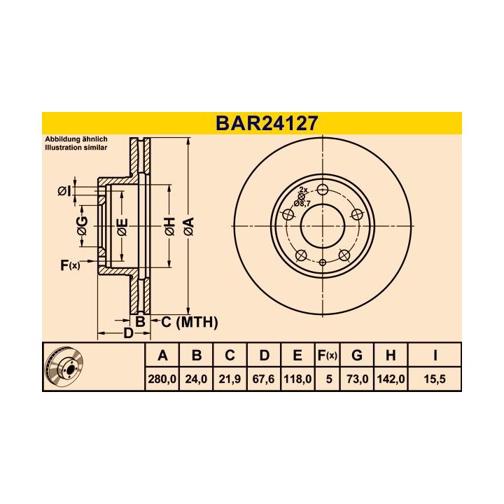 Stabdžių diskas BARUM BAR24127