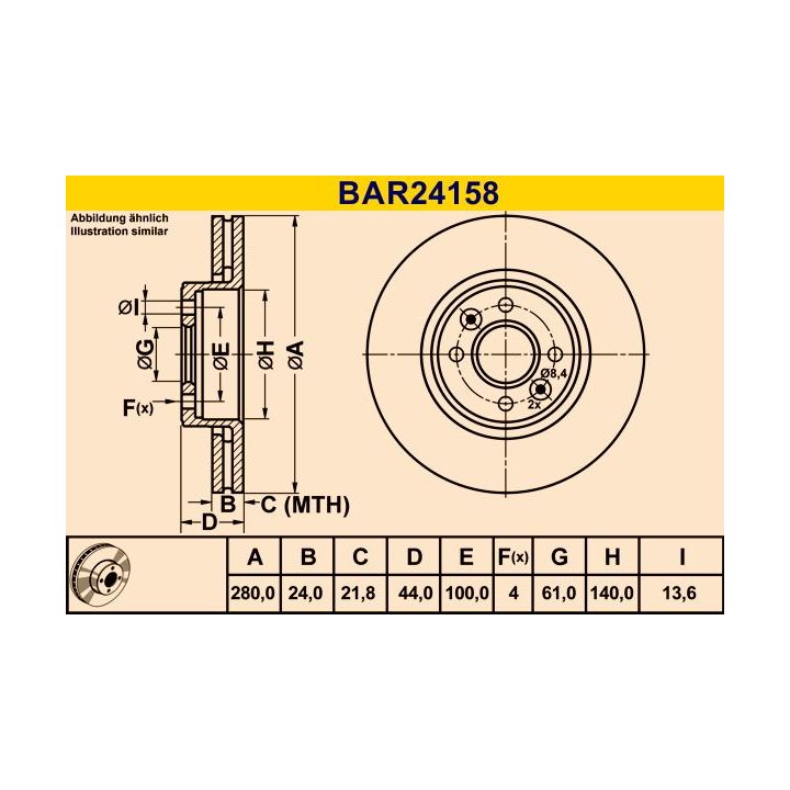 Stabdžių diskas BARUM BAR24158