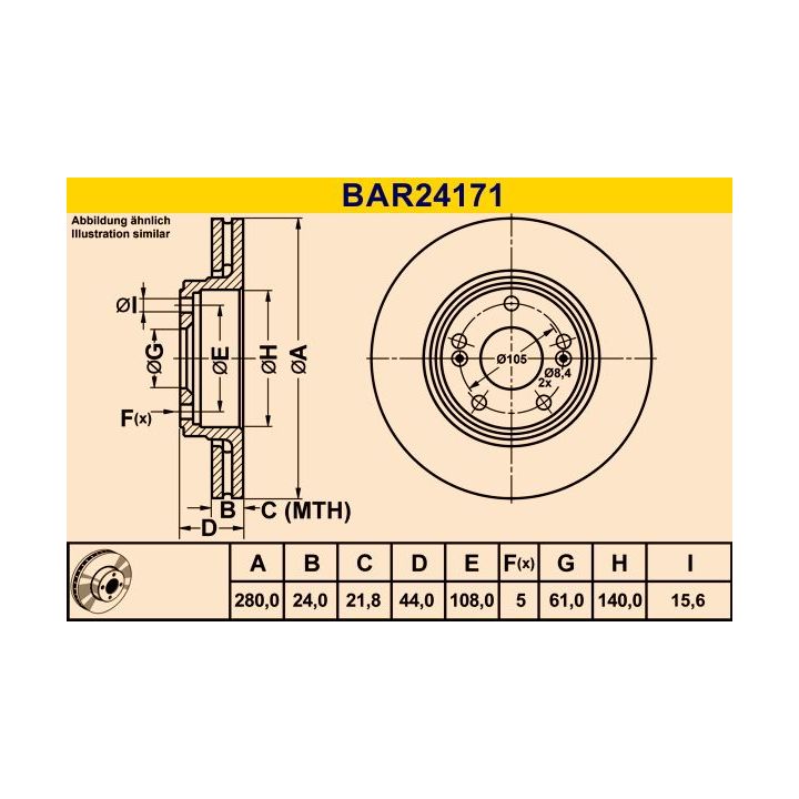 Stabdžių diskas BARUM BAR24171