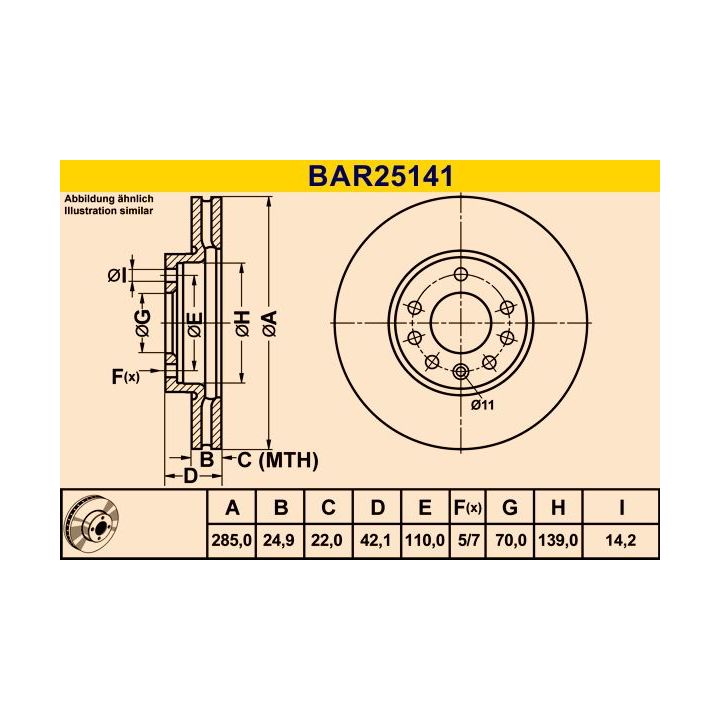 Stabdžių diskas BARUM BAR25141