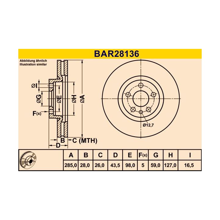 Stabdžių diskas BARUM BAR28136
