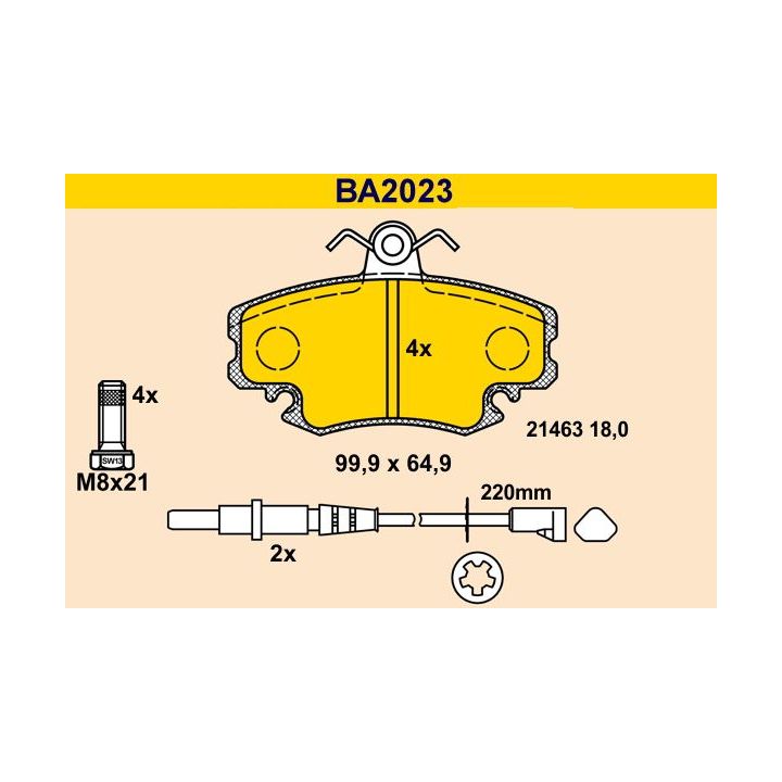 Stabdžių trinkelių rinkinys, diskinis stabdys BARUM BA2023