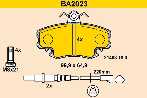 Stabdžių trinkelių rinkinys, diskinis stabdys BARUM BA2023