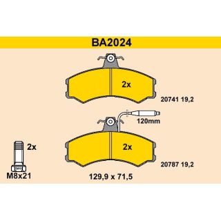 Stabdžių trinkelių rinkinys, diskinis stabdys BARUM BA2024